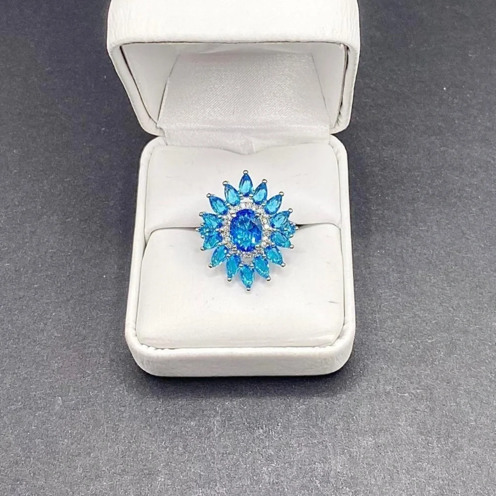 Fashion Jewelry Blue Floral Design Ring